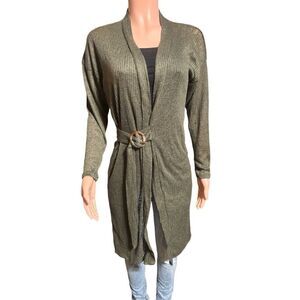 Heart & Hips women's V-neck olive green long-sleeve ring wrap cardigan S